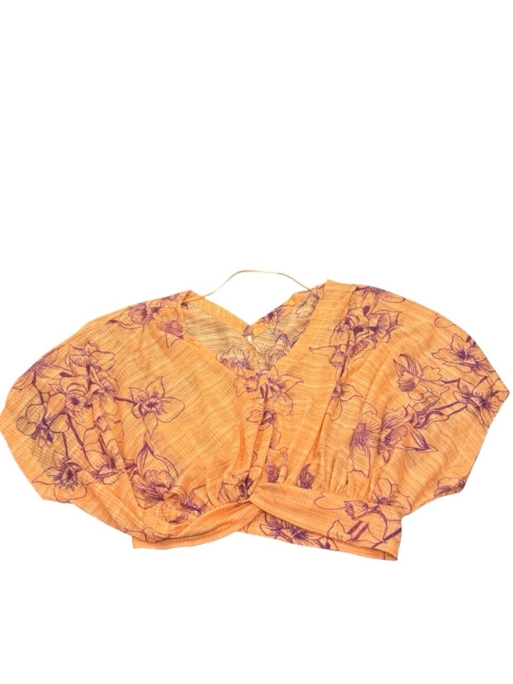 Free People orange and purple floral cropped flowy Boho top size XS - Picture 4 of 9